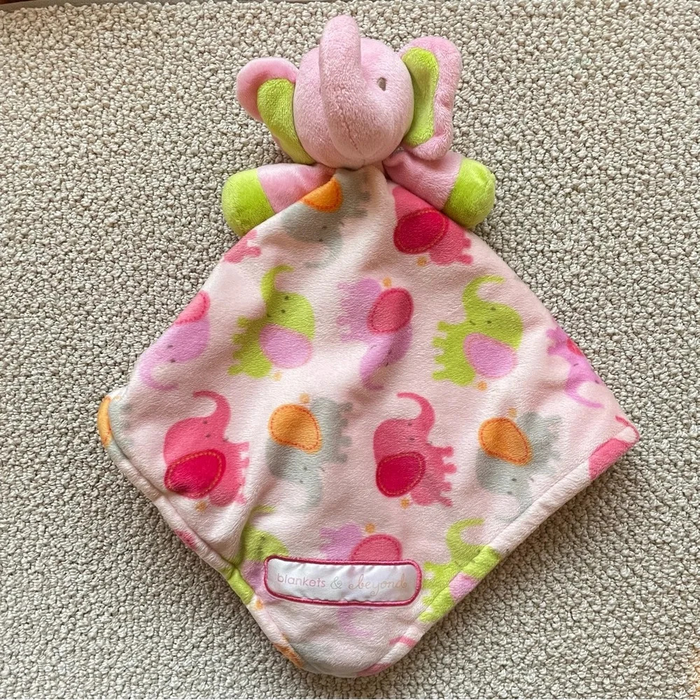 Blankets & Beyond Elephant Pink Orange Green Elephants Lovey Security Blanket